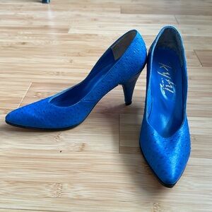 Vintage Blue Leather Ostrich Heels